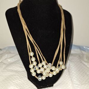 A Layered Faux Pearl Necklace with Crystal Accents Statement Boho Office Siren